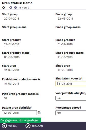 Per product detail info over voortgang